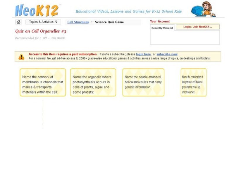 Cell Organelles #3-Quiz Interactive