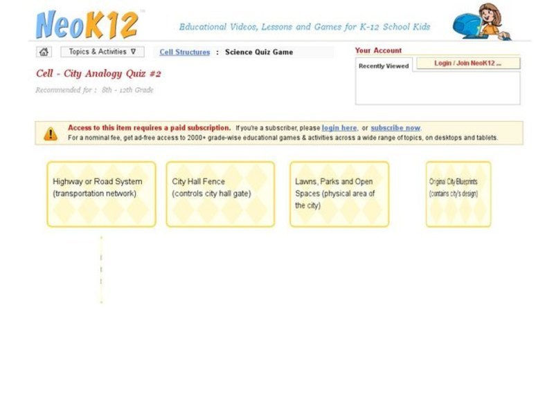 Cell-City Analogy Quiz #2 Interactive
