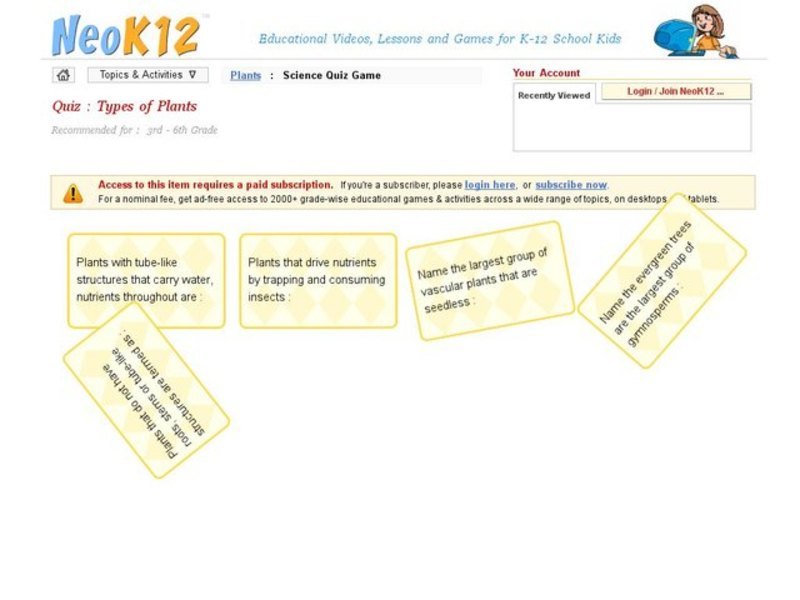 Types of Plants Quiz Interactive