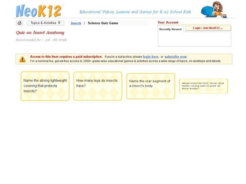 Quiz on Insect Anatomy Interactive
