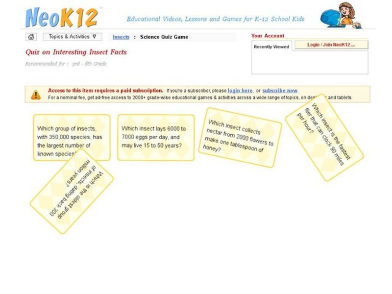 Interesting Insect Facts Quiz Interactive