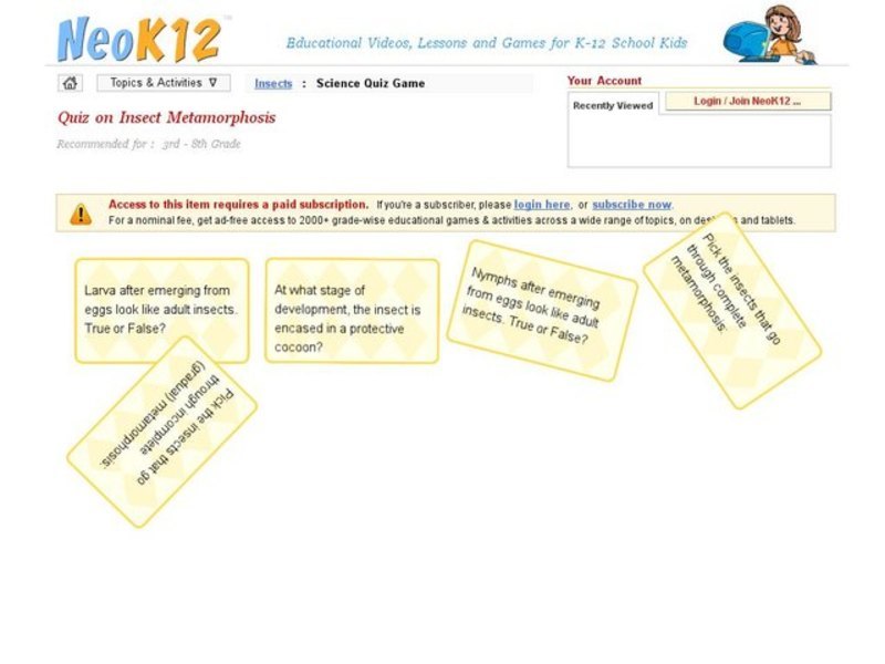 Insect Metamorphosis Quiz Interactive
