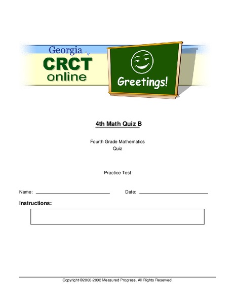 Fourth Grade Mathematics Quiz Worksheet