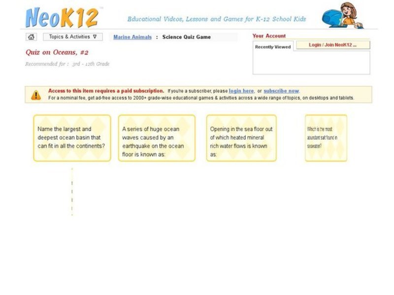 Quiz on Oceans #2 Interactive