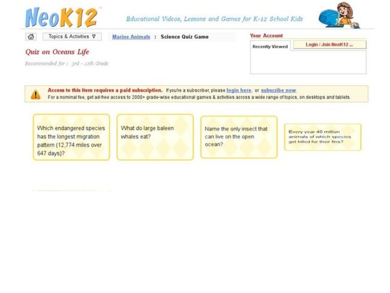 Oceans Life Quiz Interactive