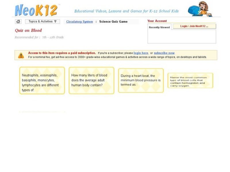 Quiz on Blood Interactive