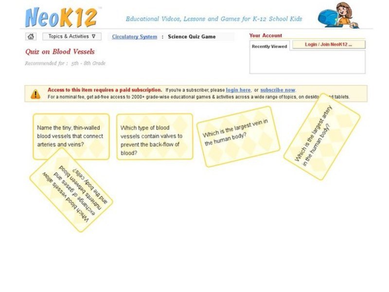 Blood Vessels Quiz Interactive