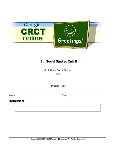 Sixth Grade Social Studies Quiz Worksheet