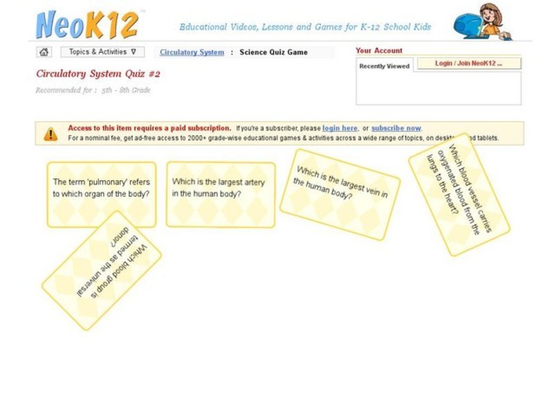 Circulatory System Quiz #2 Interactive
