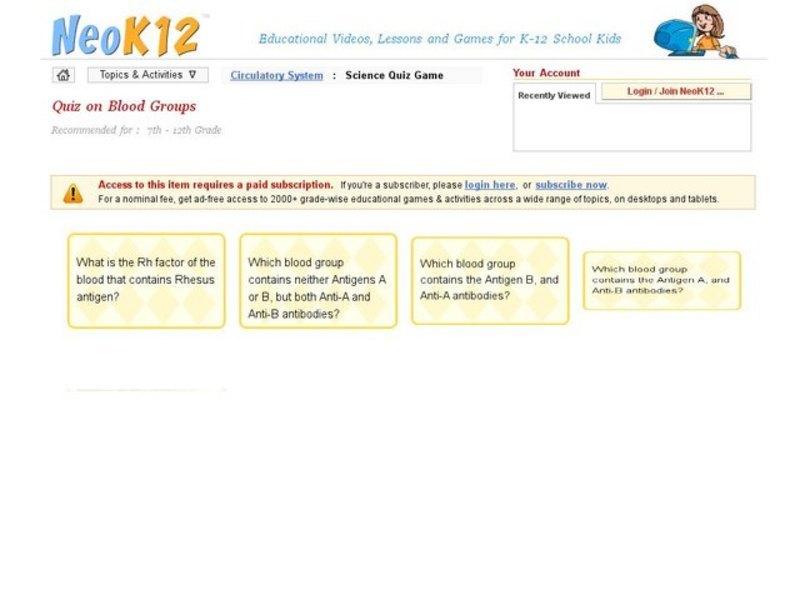 Blood Groups Quiz Interactive
