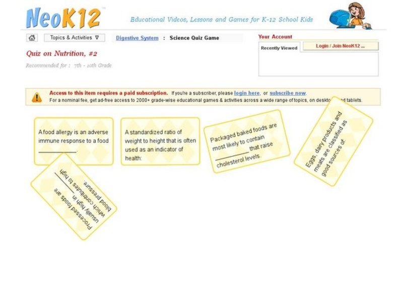 Nutrition Quiz #2 Interactive