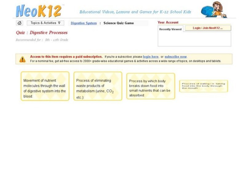 Digestive Processes Interactive