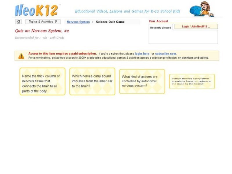 Nervous System Quiz #2 Interactive