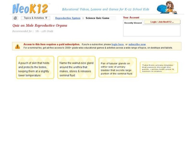 Quiz- Male Reproductive Organs Interactive