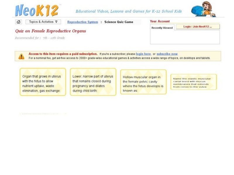 Female Reproductive Organs Quiz Interactive