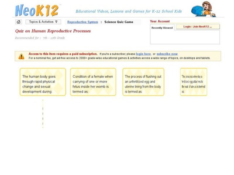 Human Reproductive Processes Quiz Interactive