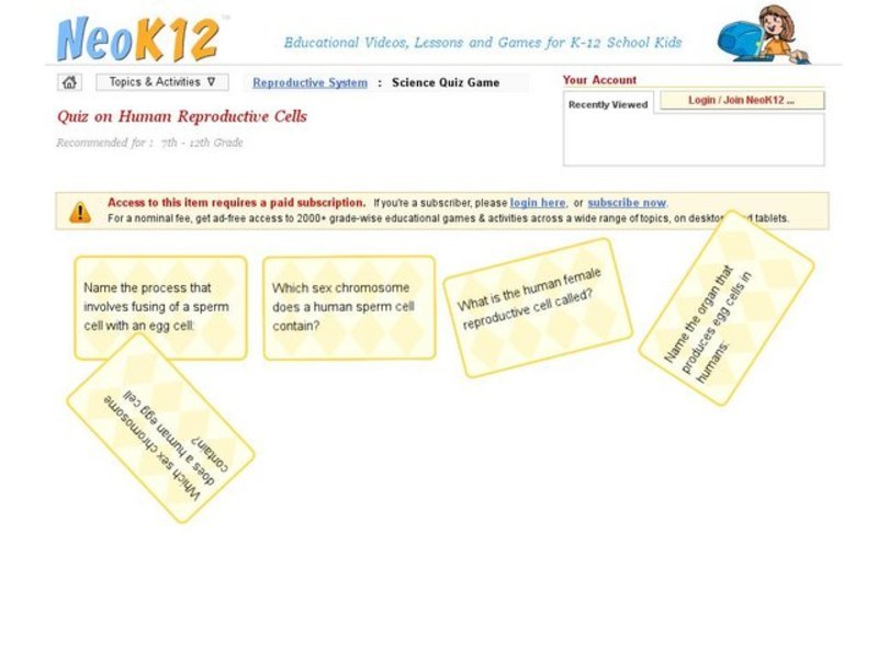 Human Reproductive Cells Quiz Interactive