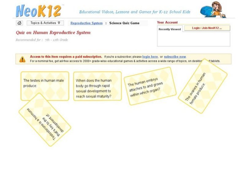 Quiz on Human Reproductive System Interactive