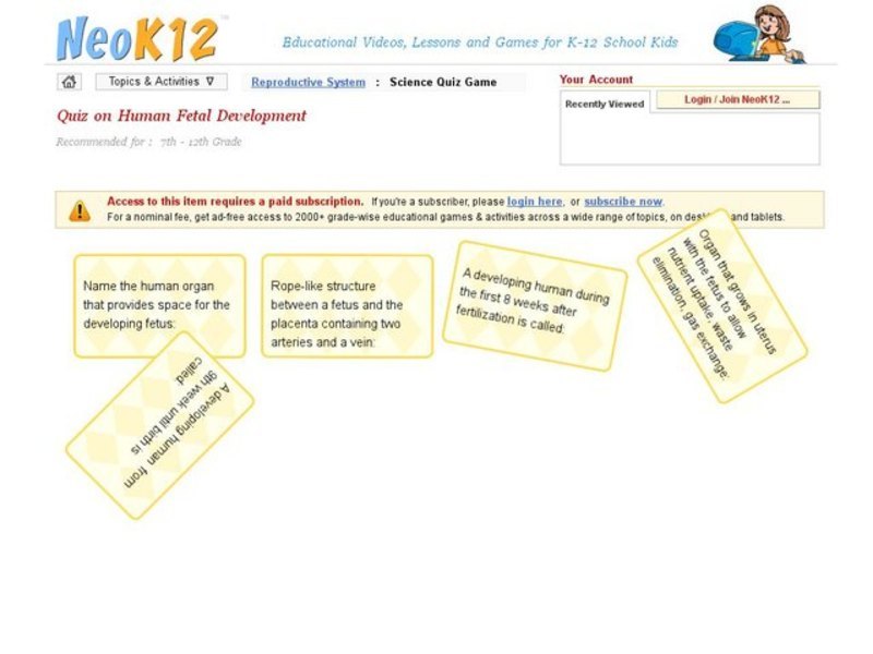 Human Fetal Development Quiz Interactive