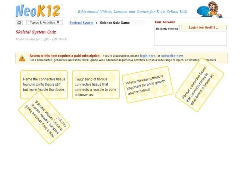 Skeletal System Quiz Interactive