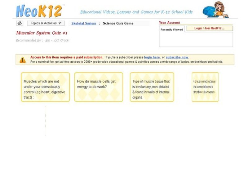 Muscular System Quiz #1 Interactive