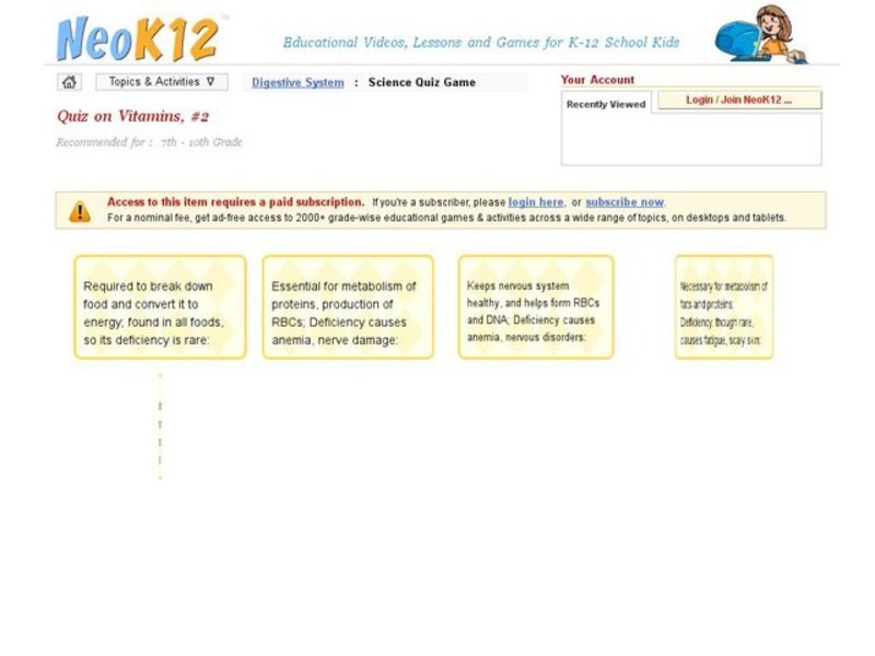 Quiz on Vitamins #2 Interactive