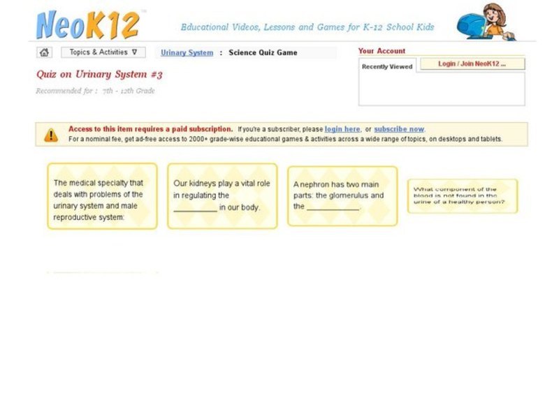 Urinary System Quiz #3 Interactive