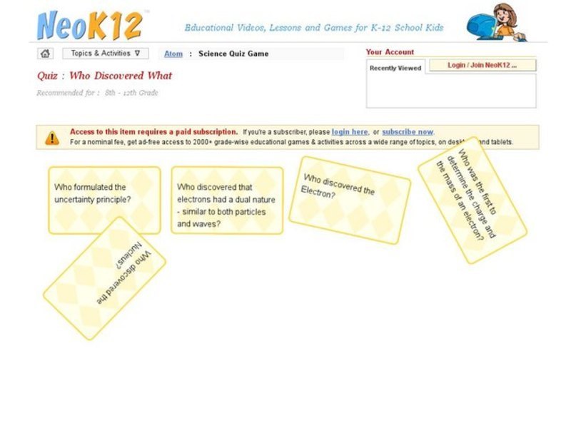 Who Discovered What Quiz: Atoms Interactive