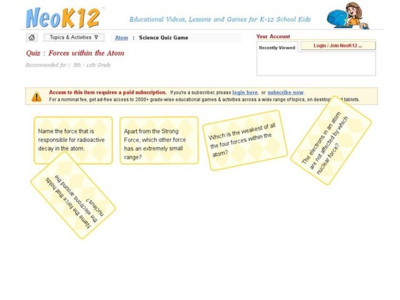Forces Within the Atom Quiz Interactive