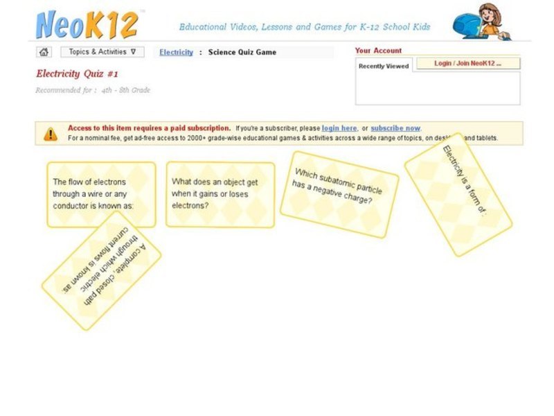 Electricity Quiz #1 Interactive