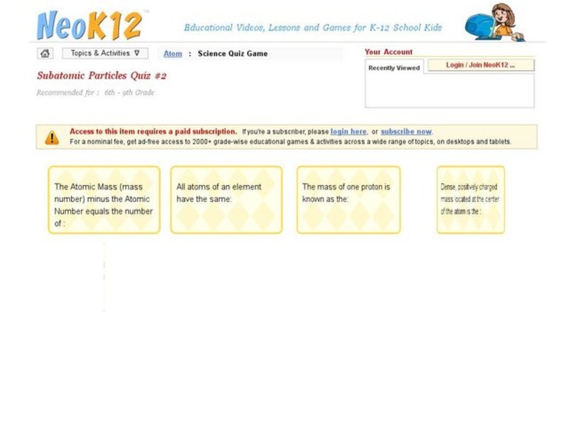 Subatomic Particles Quiz #2 Interactive