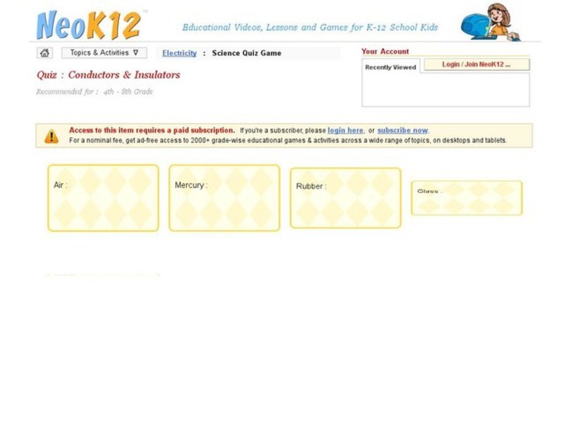 Conductors & Insulators Quiz Interactive