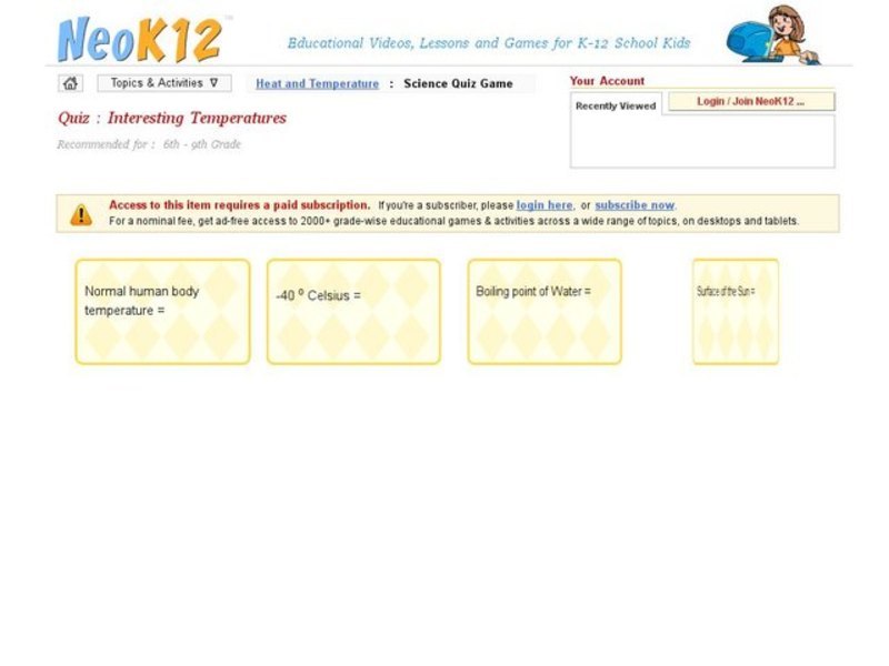 Interesting Temperatures Quiz Interactive