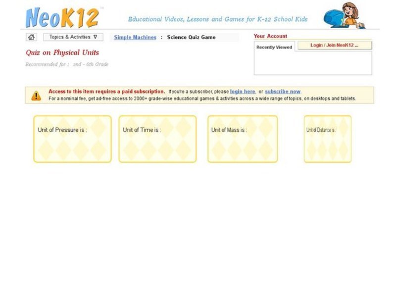 Physical Units Quiz Interactive