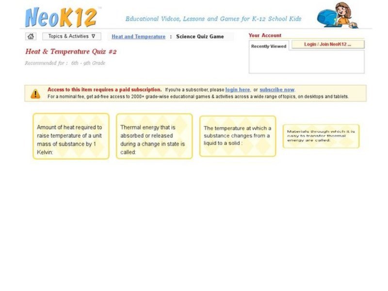 Heat & Temperature Quiz #2 Interactive