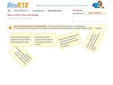 Quiz on Work, Force and Energy Interactive