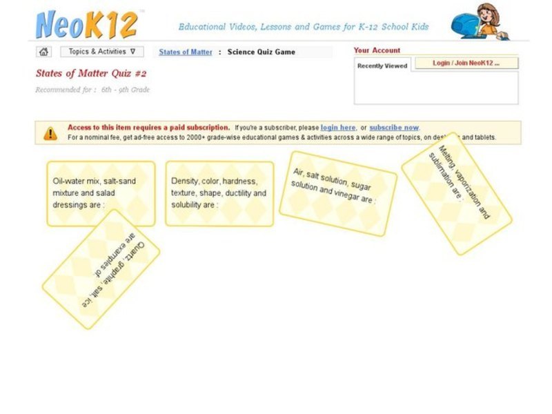 States of Matter Quiz #2 Interactive