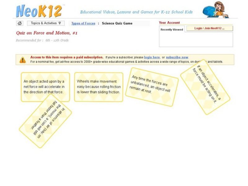 Force and Motion Quiz #1 Interactive