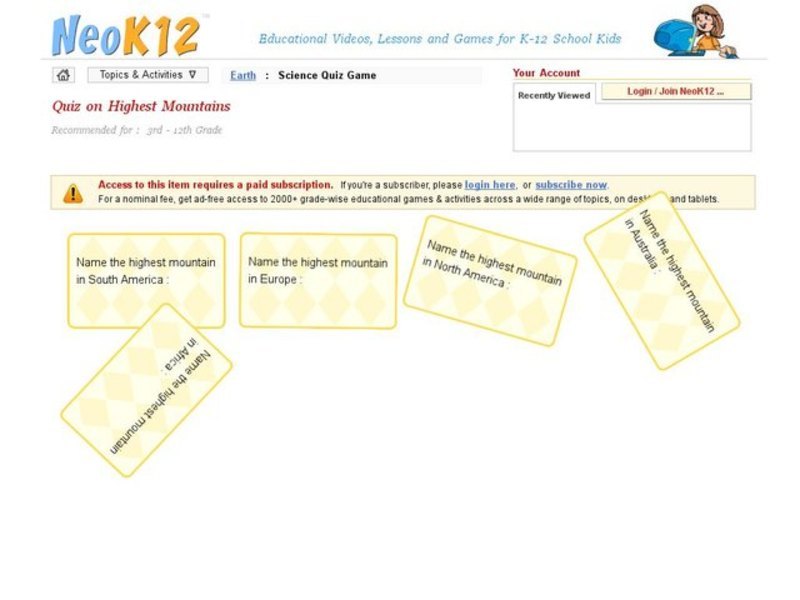 Highest Mountains-Quiz Interactive