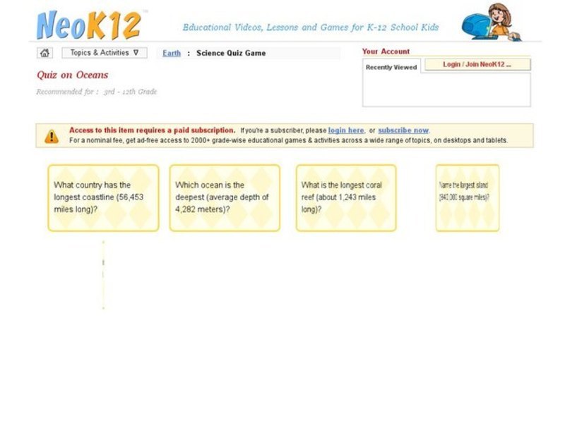 Oceans Quiz Interactive