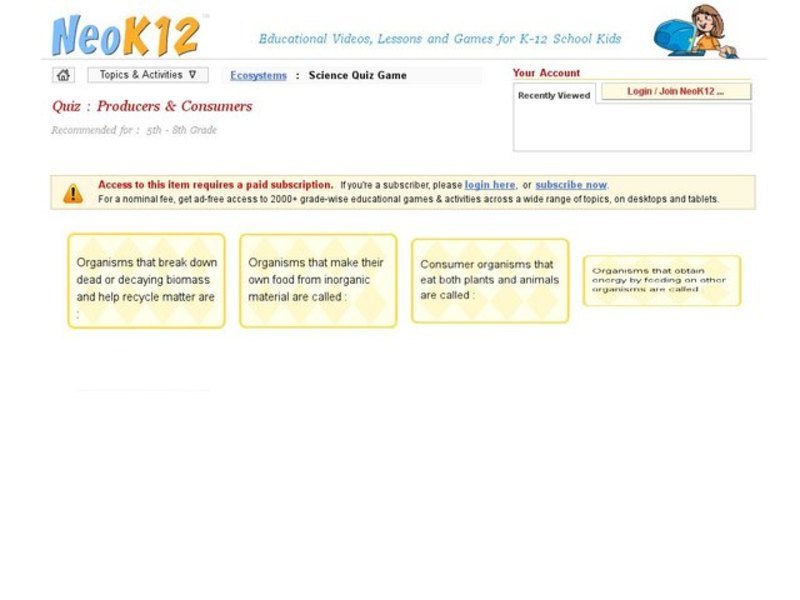 Producers and Consumers Quiz Interactive