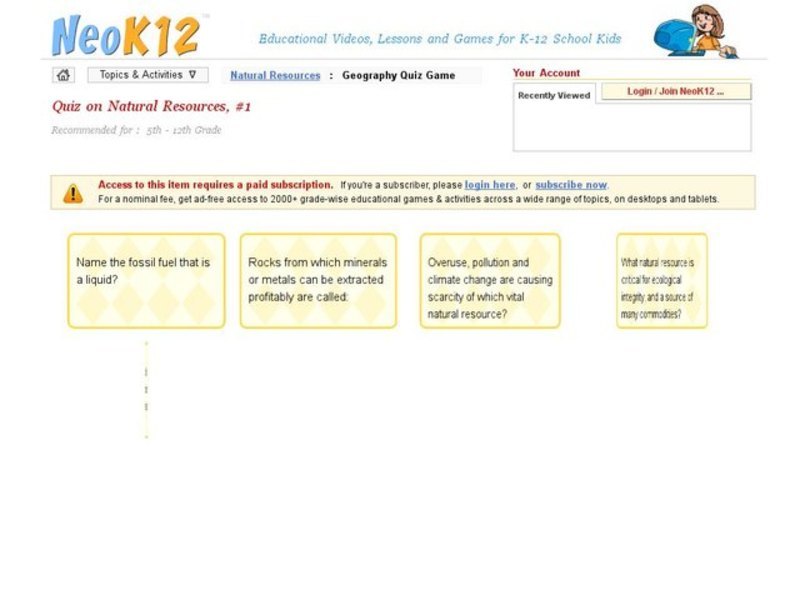 Quiz on Natural Resources #1 Interactive