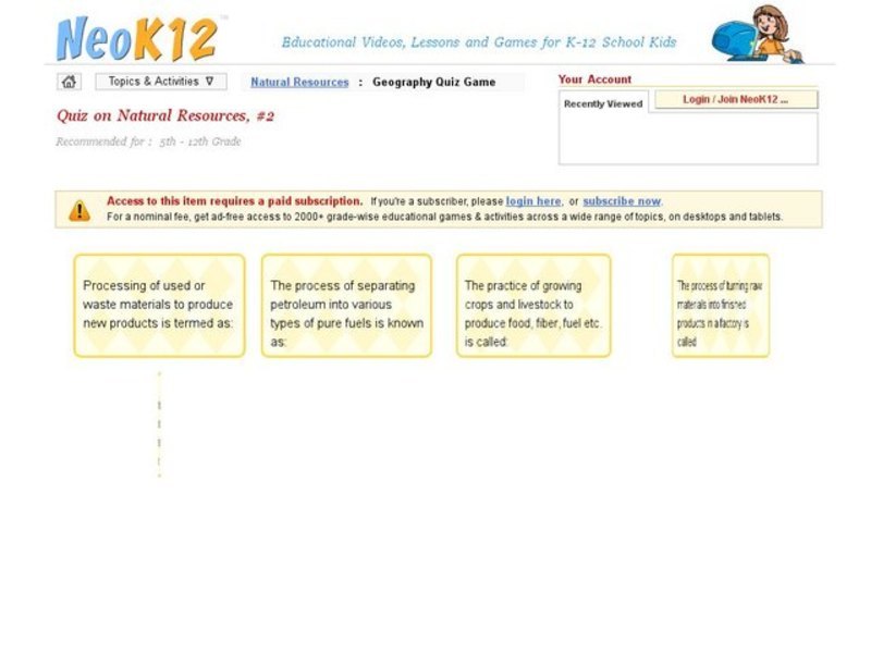 Quiz on Natural Resources #2 Interactive