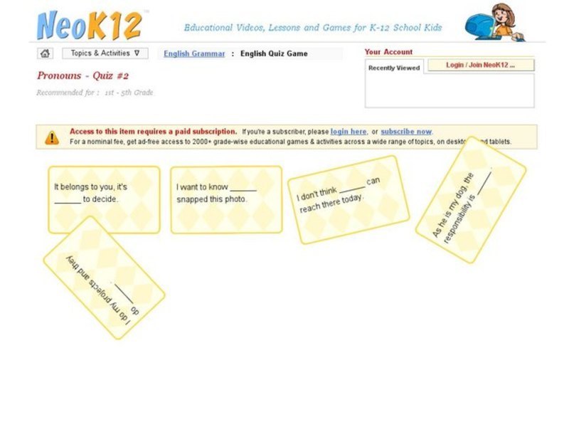 Pronouns Quiz #2 Interactive