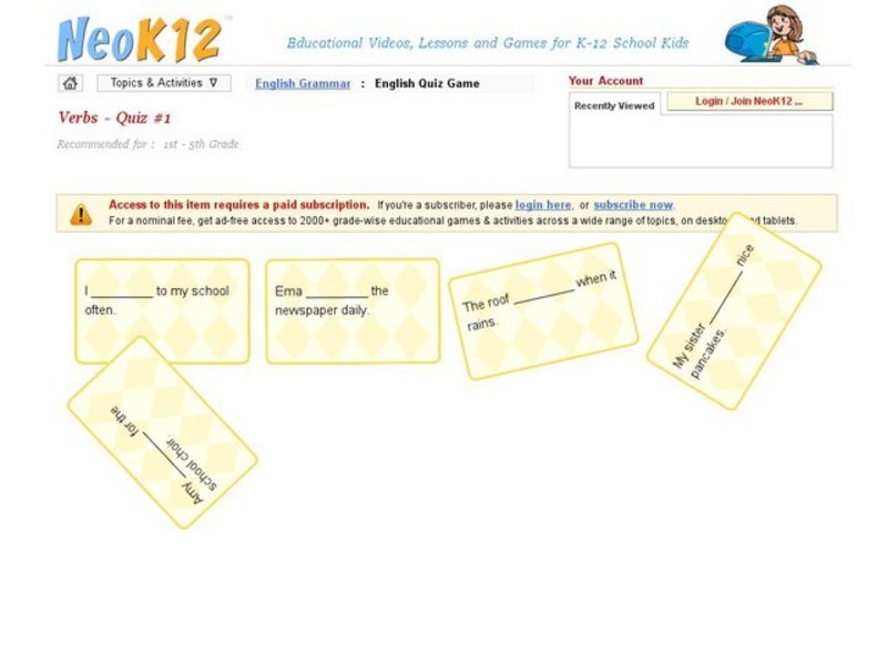 Verbs-Quiz #1 Interactive