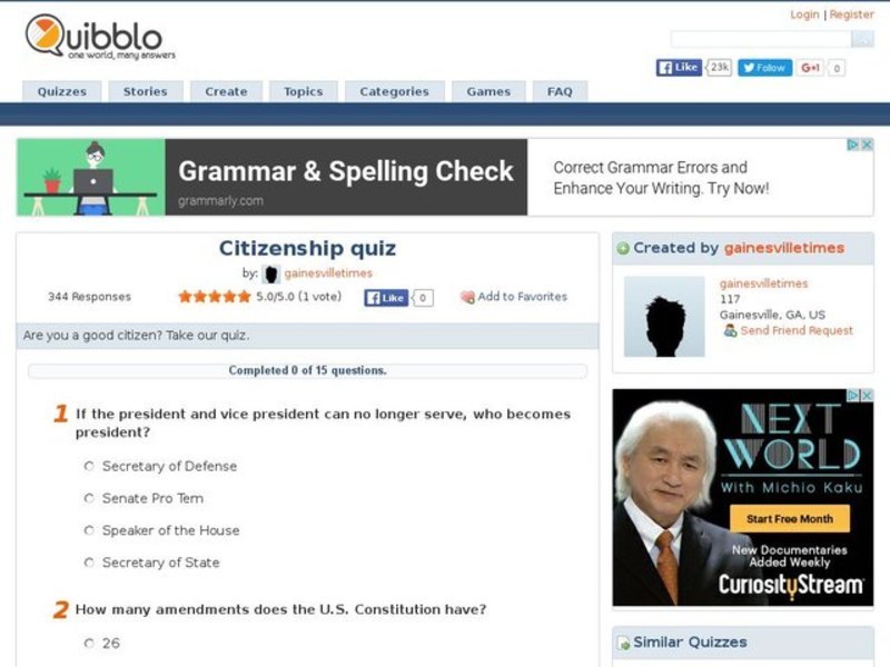 Citizenship Quiz Interactive