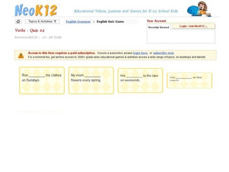 Verbs Quiz #2 Interactive