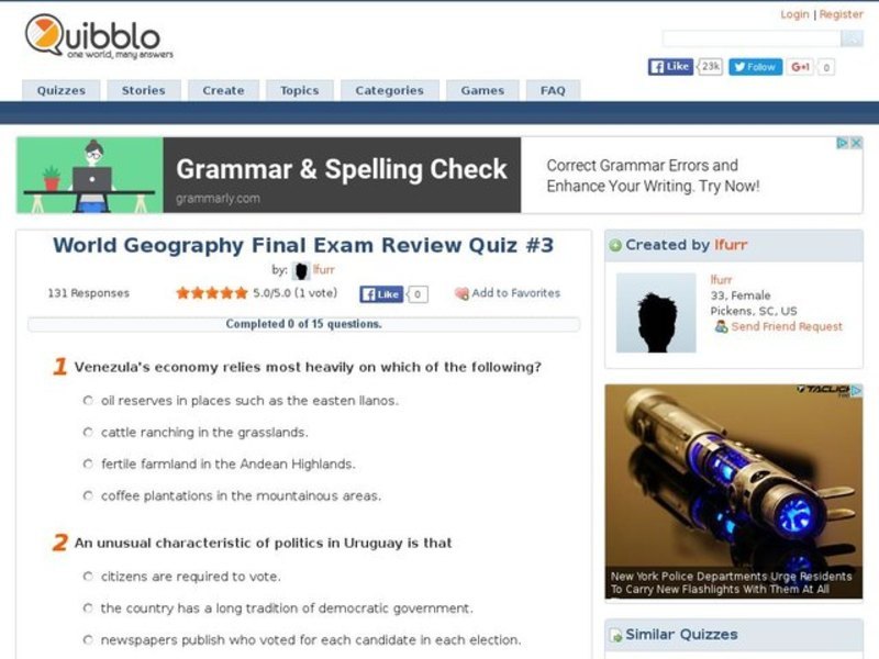 World Geography Final Exam Review Quiz #3 Interactive