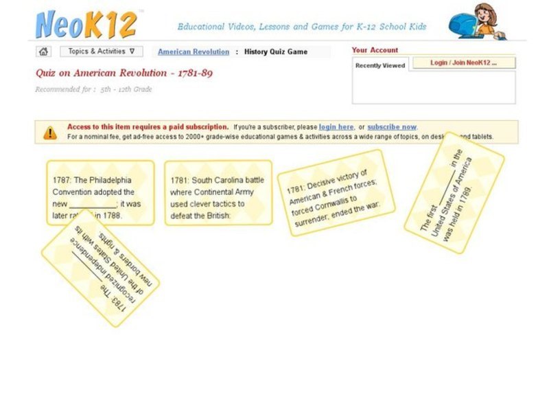 Quiz On American Revolution: 1781-89 Interactive