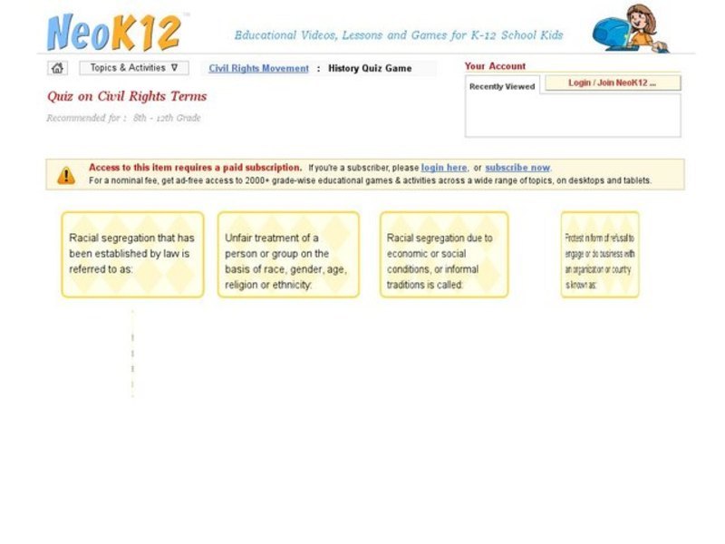 Civil Rights Terms Quiz Interactive